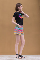 Colorful Printed Denim Shorts