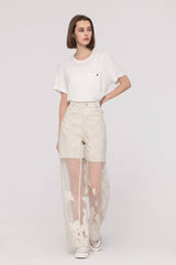 White Burn-Out Wide Leg Jeans