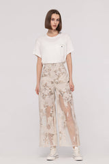 Printed Burn-Out Wide Leg Jeans