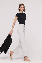 Mid-Waist Two-Tone Straight Jeans