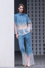 Light Blue Burn-out Flare Jeans