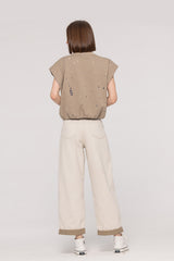 Two-Tone Belted Wide Leg Jeans