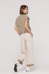 Two-Tone Belted Wide Leg Jeans