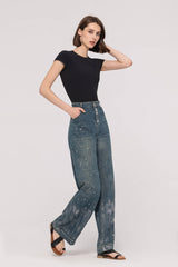 High-Waist Foil Print Wide Leg Jeans